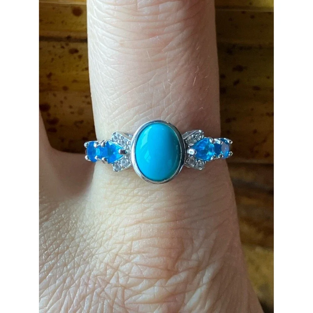 Sleeping Beauty Turquoise Blue Apatite Sterling Silver Ring Size 9